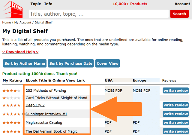 select underlined title from digital shelf