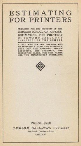 "Estimating for Printers" title page