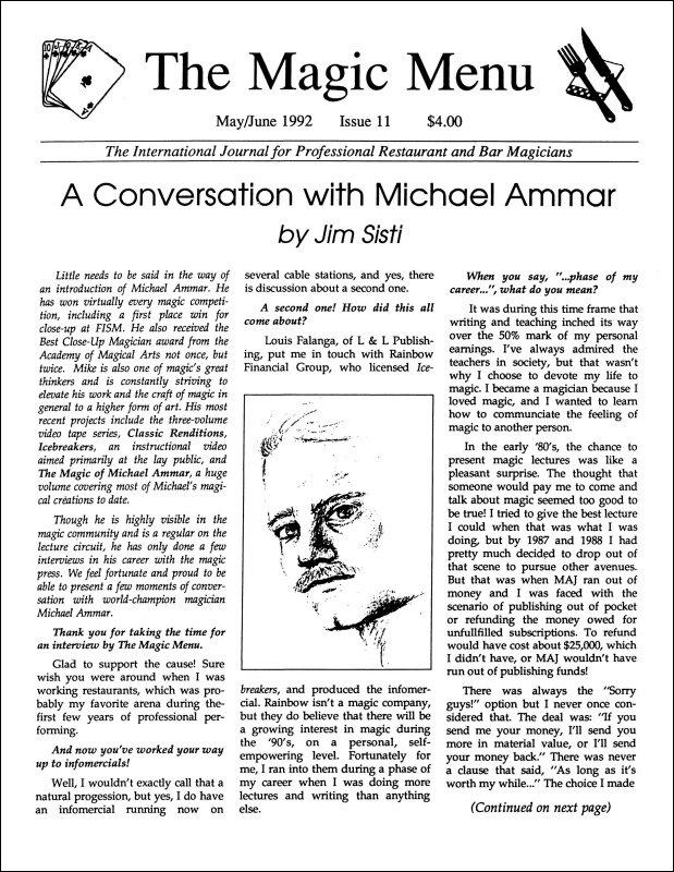 Magic Menu volume 2, number 11 (May - Jun 1992) by Jim Sisti : Lybrary.com