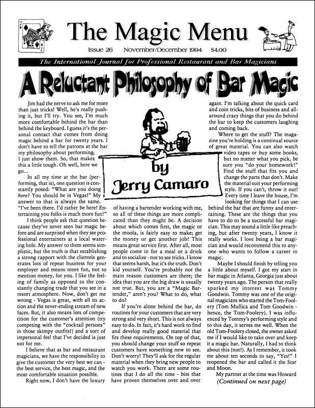 Magic Menu volume 5, number 26 (Nov - Dec 1994) by Jim Sisti : Lybrary.com
