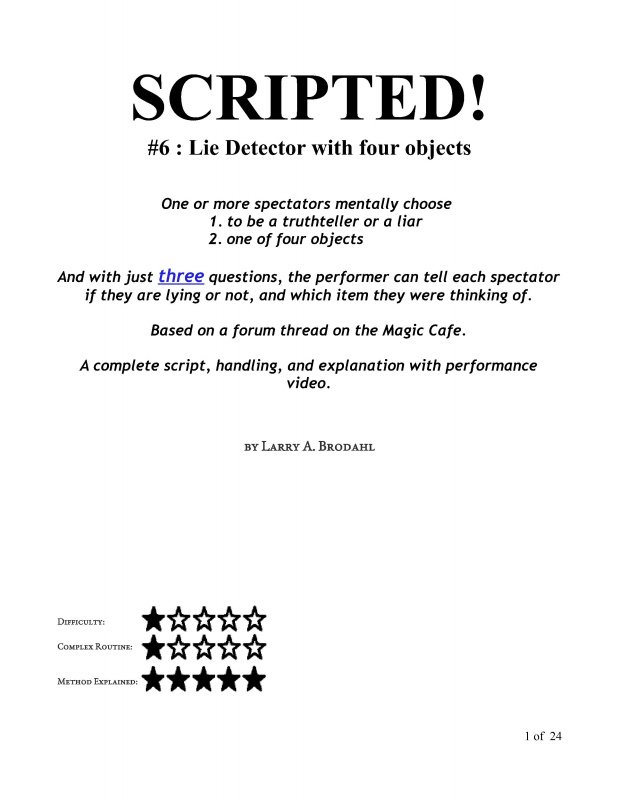 Scripted #6: Lie Detector with 4 Objects by Larry Brodahl : Lybrary.com