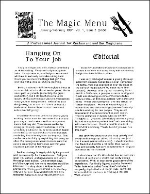 Magic Menu volume 1, number 3 (Jan - Feb 1991) by Jim Sisti