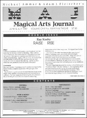 Magical Arts Journal Volume 1 Issue 11 and 12 (Jun - Jul 1987) by Michael Ammar & Adam J. Fleischer