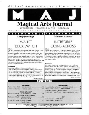 Magical Arts Journal Volume 1 Issue 2 (Sep 1986) by Michael Ammar & Adam J. Fleischer