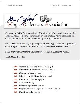 NEMCA Newsletter Volume 1 Number 2 (April - June 2022) by NEMCA: New England Magic Collectors Association