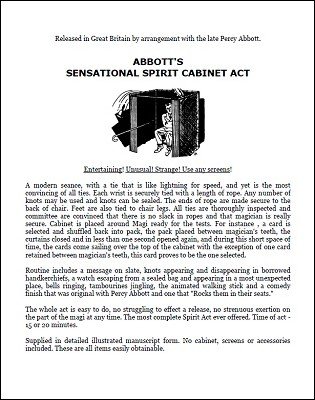 Sensational Spirit Cabinet Act by Percy Abbott